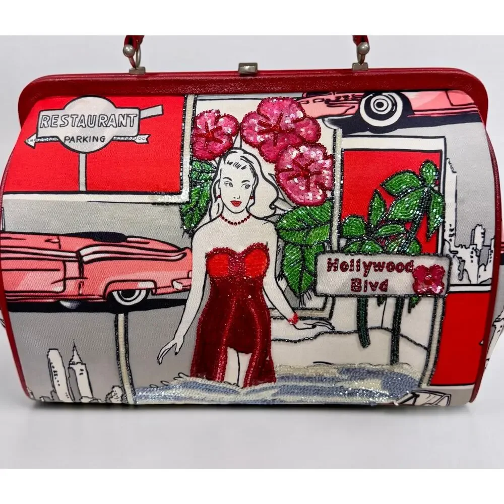 Y2K Isabella Fiore Hollywood Pop Art Beaded Satchel Frame Bag